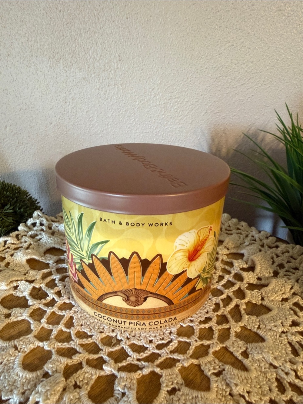 Bath & Body Works Coconut Piña Colada Candle - Yellow & Brown